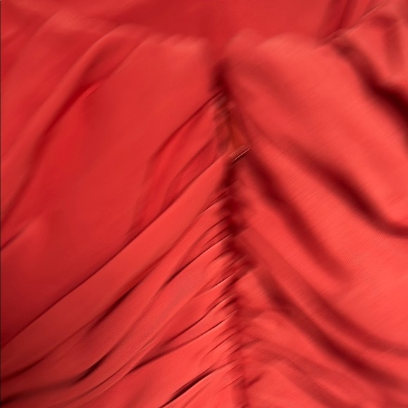 Mignon Red Prom Dress Orange color size 2 with stones and a scarf cape - Picture 7 of 15